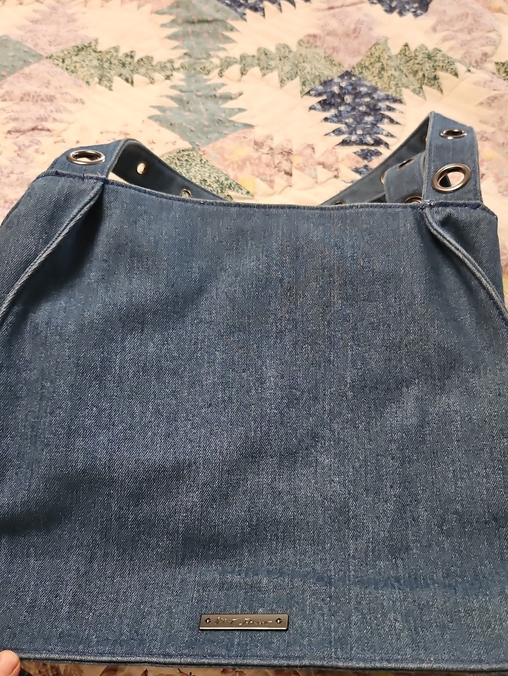Betsey Johnson. Denim Grommet Skull Tote Bag - Blue - Picture 5 of 6